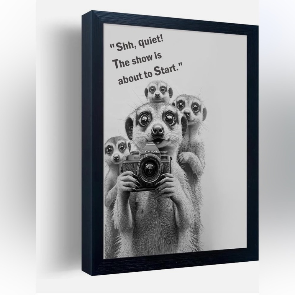 NWT Frame Bathroom Wall Art Black and White Canvas Wall Art “11x14” Meerkat